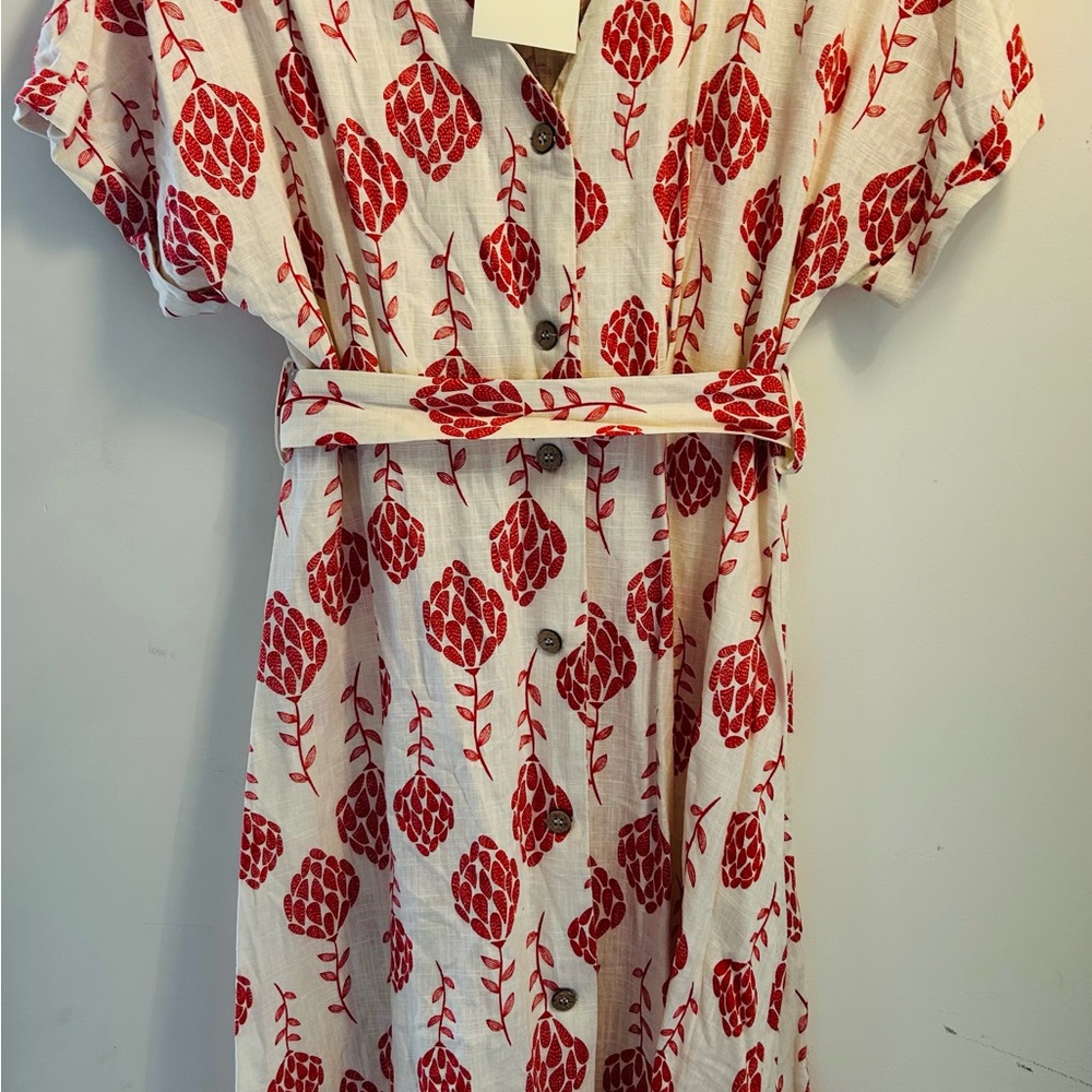 Red and White Dolman Sleeve Sundress with Notched Collar
